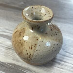 Handmade Studio Pottery Bud Vase Speckled Glaze Signed 3.25” Modern Rustic